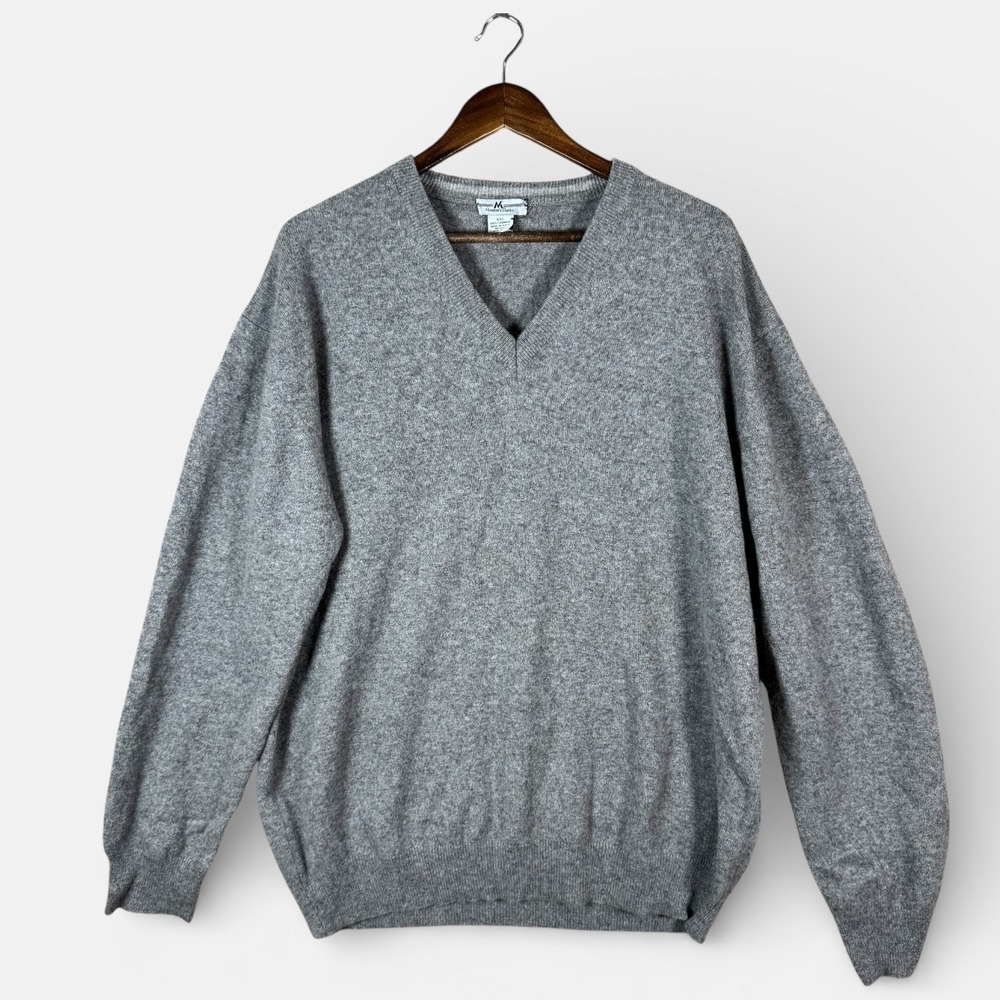 Member's Mark Sweater Mens 2XL Gray 100% Cashmere V Neck Pullover Made‎ In Italy